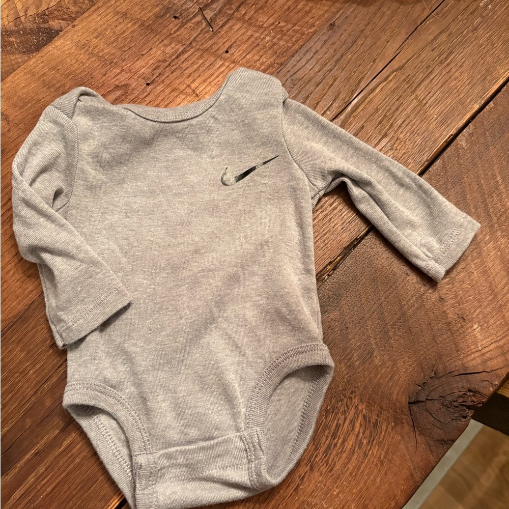 Nike Gray Long-Sleeve Baby Bodysuit with Swoosh